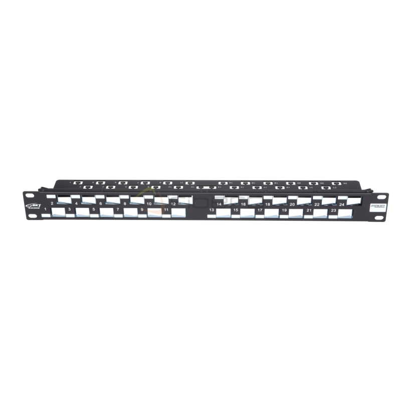 Panel krosowy BKT 19" 1U, modularny, ekranowany, 24xkeystone, czarny, skośne po