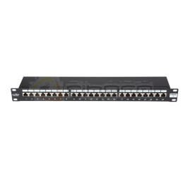 Panel krosowy BKT 19" 1U, IDC, kat.6, ekranowany, 24xRJ45, czarny