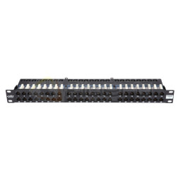 Panel krosowy BKT 19" 1U, IDC, kat.5e, nieekranowany, 48xRJ45, czarny