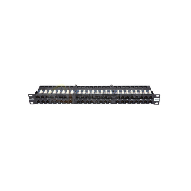 Panel krosowy BKT 19" 1U, IDC, kat.5e, ekranowany, 48xRJ45, czarny