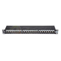 Panel krosowy BKT 19" 1U, IDC, kat.5e, ekranowany, 24xRJ45, czarny