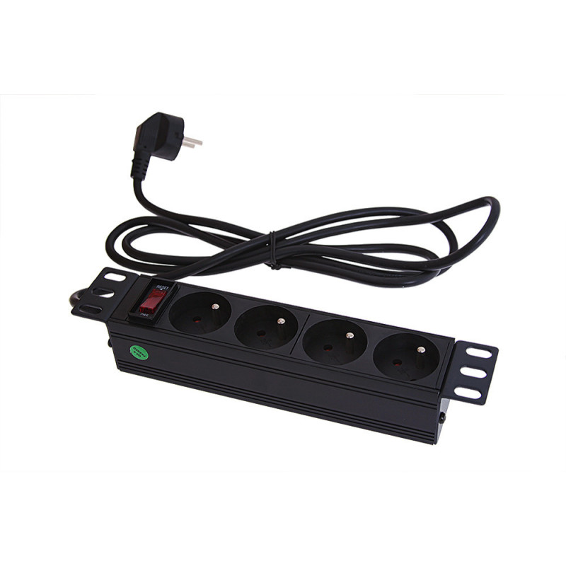 Listwa zasilająca 230V do szafy rack 10", 4 gniazda z wyłącznikiem, 1.8m