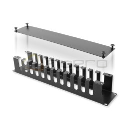 Poziomy organizator kabli BKT 19" - z metalowymi uszami i przepustem kablowym RAL 9005 czarny 2U