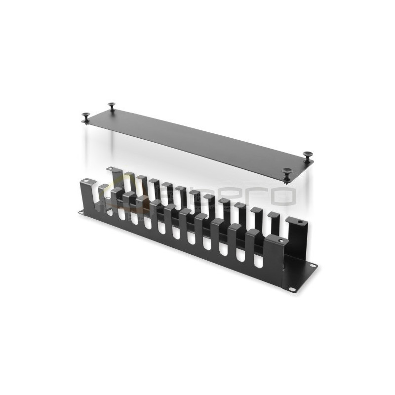 Poziomy organizator kabli BKT 19" - z metalowymi uszami i przepustem kablowym RAL 9005 czarny 2U
