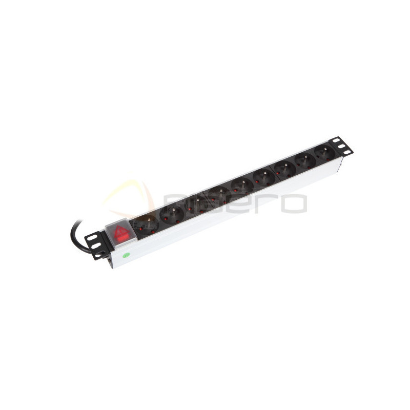 Listwa zasilająca BKT 19", 9xNF C61-314(standard PL, FR), wtyk DIN 49441(unischuko) 16A/250V, wyłącznik podświetlany czerwon
