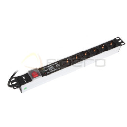 Listwa zasilająca BKT 19", 6xDIN 49440(schuko), wtyk DIN 49441(unischuko) 16A/250V, wyłącznik podświetlany czerwony z zaśle