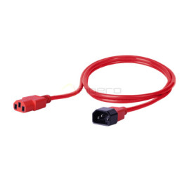 Kabel zasilający BKT - gniazdo IEC 320 C13 10A, wtyk IEC 320 C14 10A, 3 x 1,0 mm2 czerwony 2m