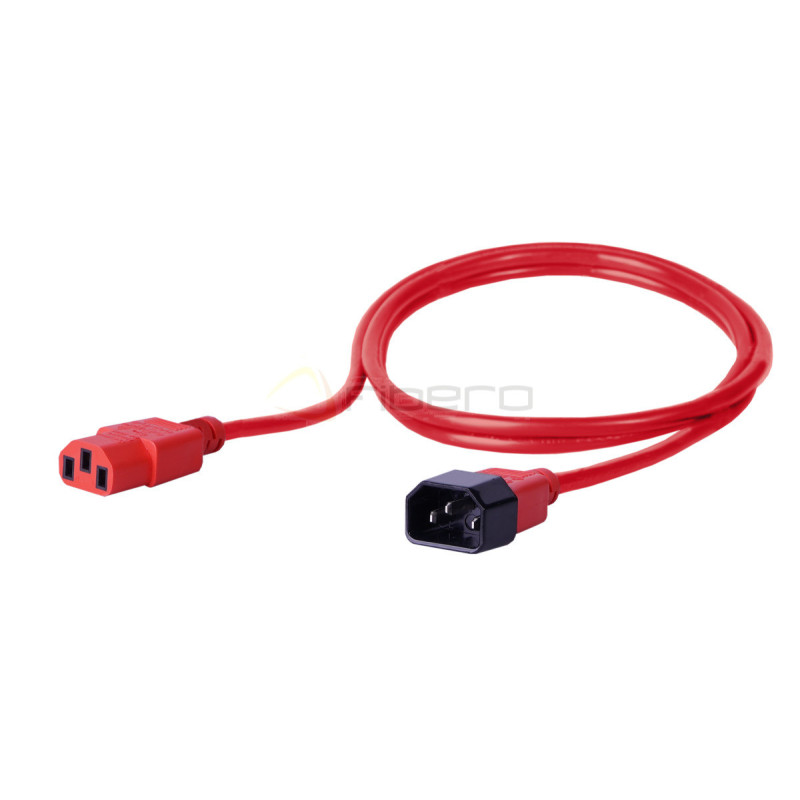 Kabel zasilający BKT - gniazdo IEC 320 C13 10A, wtyk IEC 320 C14 10A, 3 x 1,0 mm2 czerwony 2m