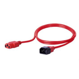 Kabel zasilający BKT - gniazdo IEC 320 C13 10A, wtyk IEC 320 C14 10A, 3 x 1,0 mm2 czerwony 1m